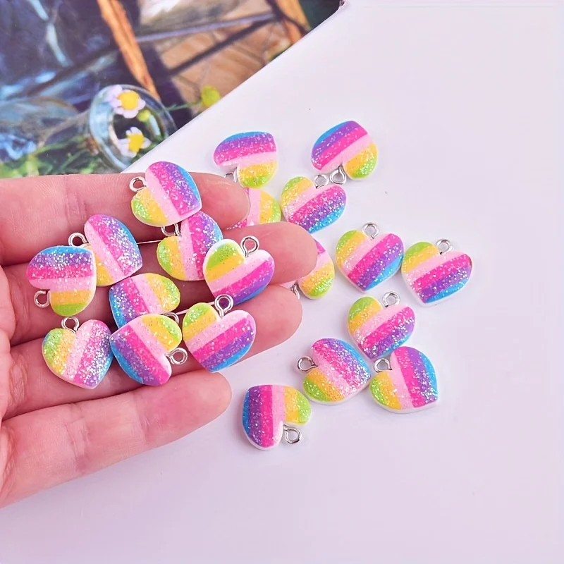 Resin Art Box - 10 Buah Liontin Resin Hati Warna-warni