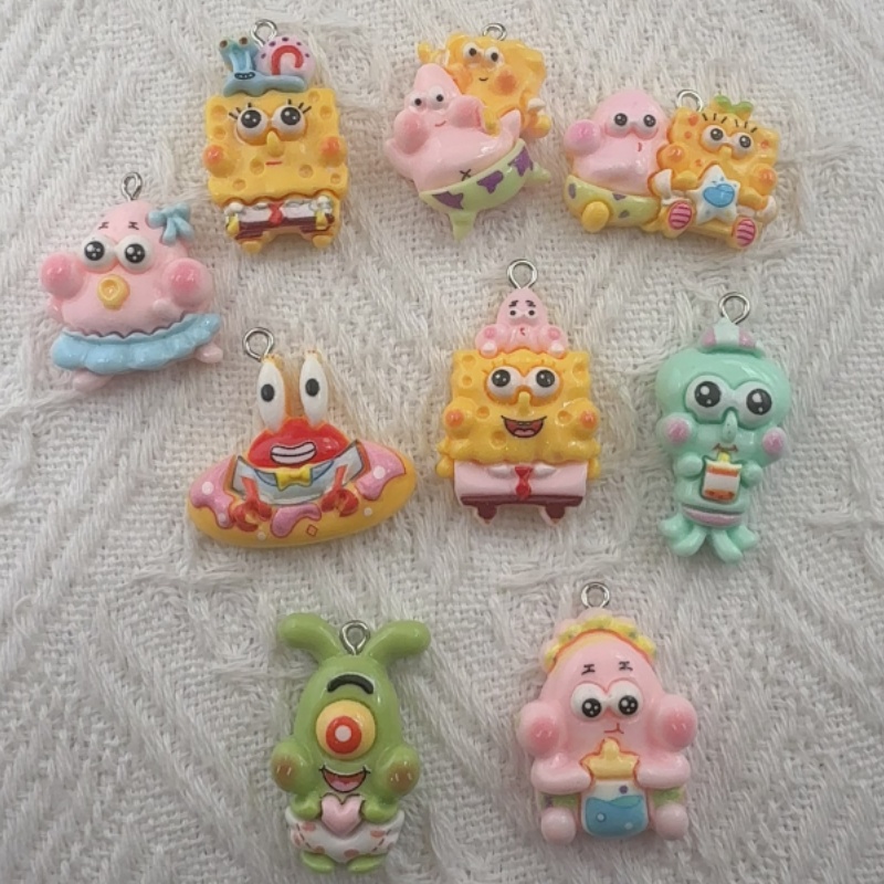 Resin Art Box - 10 buah liontin resin kartun, anting-anting