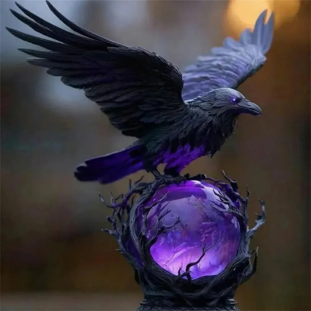 Patung Lampu LED Burung Gagak  - Resin Art Purple ulasan dan harga