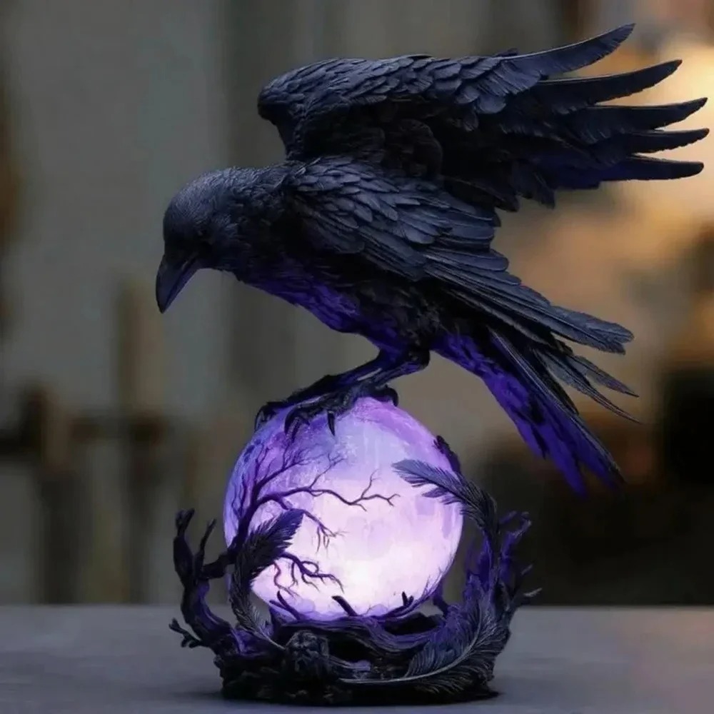 Patung Lampu LED Burung Gagak  - Resin Art Purple ulasan dan harga