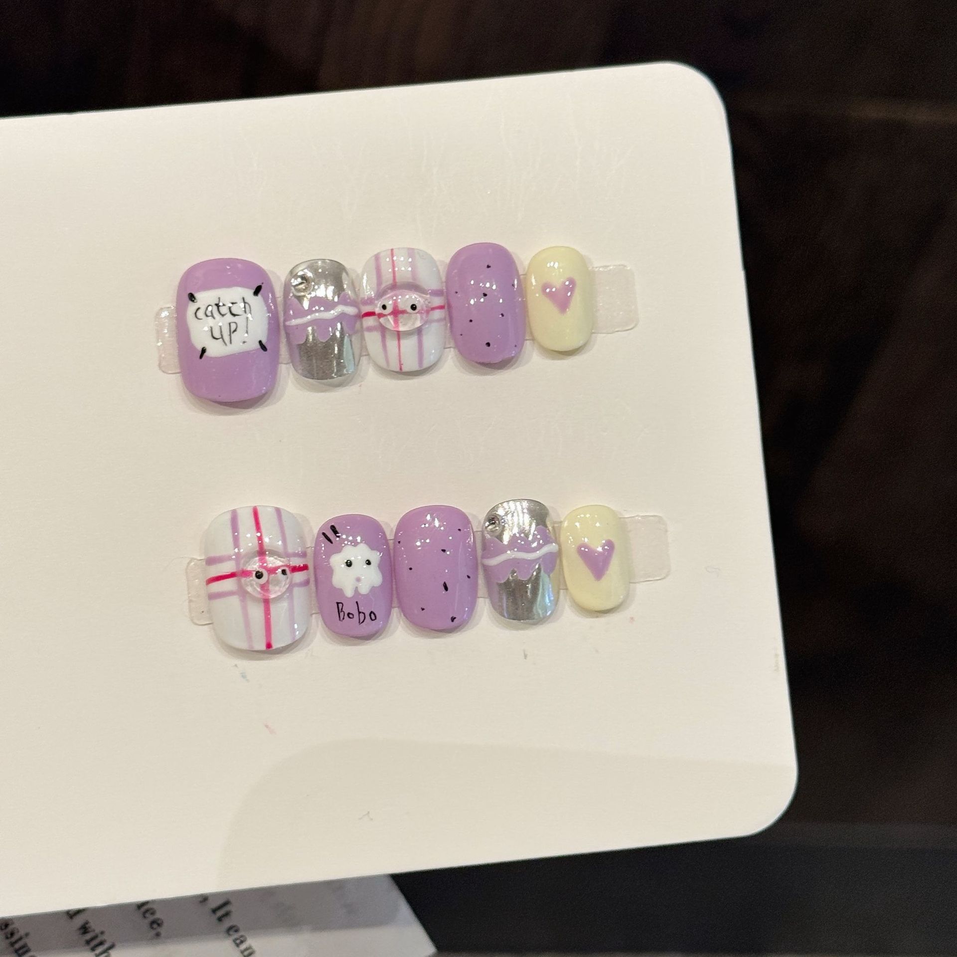 10 Buah Seni Kuku Bulat Pendek - Resin Art Purple ulasan dan harga